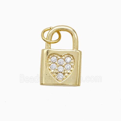 Copper Lock Pendant Pave Zirconia Heart 18K Gold Plated