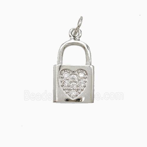 Copper Lock Pendant Pave Zirconia Heart Platinum Plated