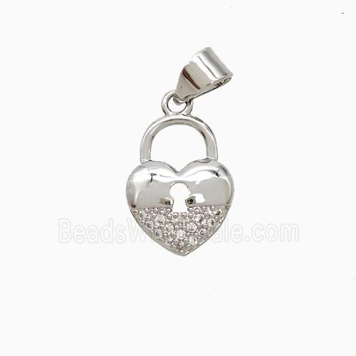 Copper Heart Lock Pendant Pave Zirconia Platinum Plated