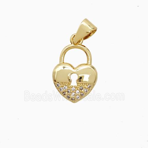 Copper Heart Lock Pendant Pave Zirconia 18K Gold Plated