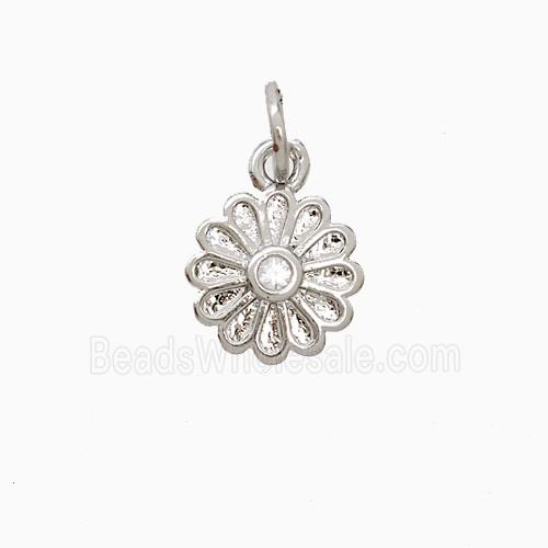 Copper Flower Pendant Pave Zirconia Platinum Plated