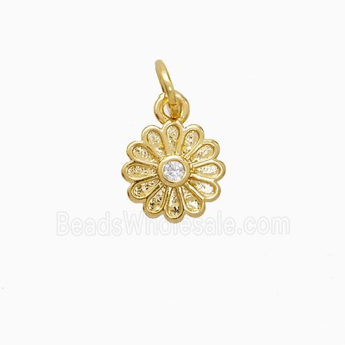 Copper Flower Pendant Pave Zirconia 18K Gold Plated