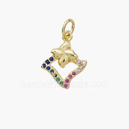Copper Flower Pendant Pave Zirconia 18K Gold Plated