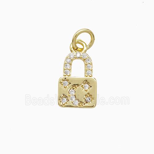 Copper Lock Pendant Pave Zirconia Moon 18K Gold Plated