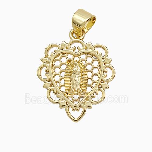 Virgin Mary Charms Copper Heart Pendant 18K Gold Plated