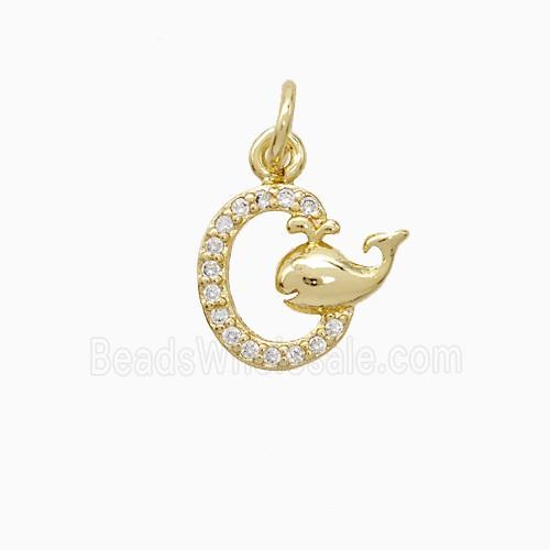 Copper Dolphin Pendant Pave Zirconia 18K Gold Plated