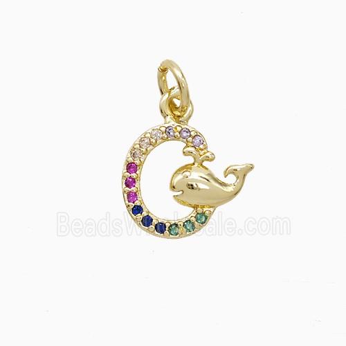 Copper Dolphin Pendant Pave Zirconia 18K Gold Plated
