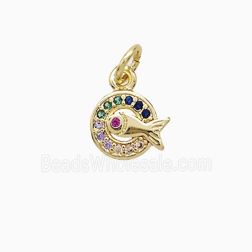 Copper Fish Pendant Pave Zirconia 18K Gold Plated