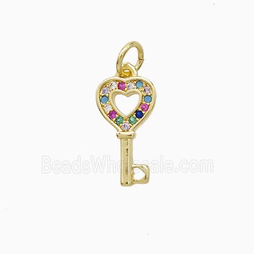 Copper Key Pendant Pave Zirconia 18K Gold Plated
