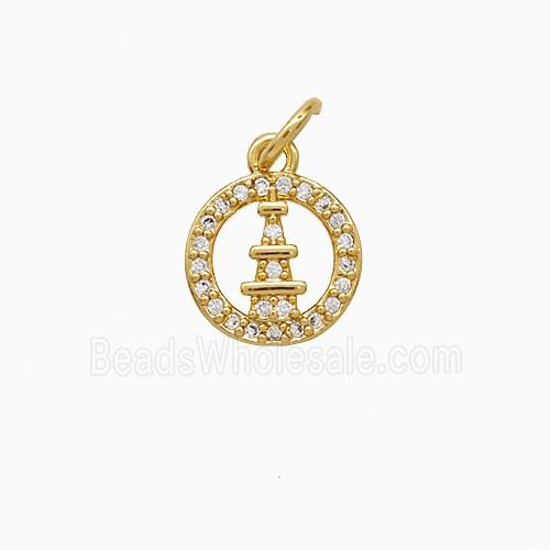Copper Tower Pendant Pave Zirconia 18K Gold Plated