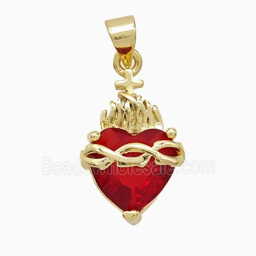 Copper Heart Pendant Pave Red Crystal Glass 18K Gold Plated