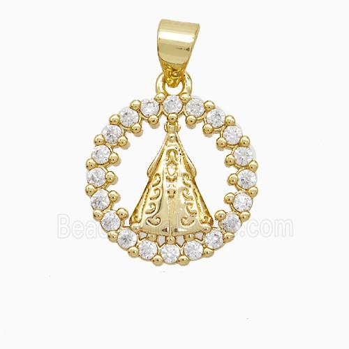 Copper Pope Pendant Pave Zirconia Circle 18K Gold Plated