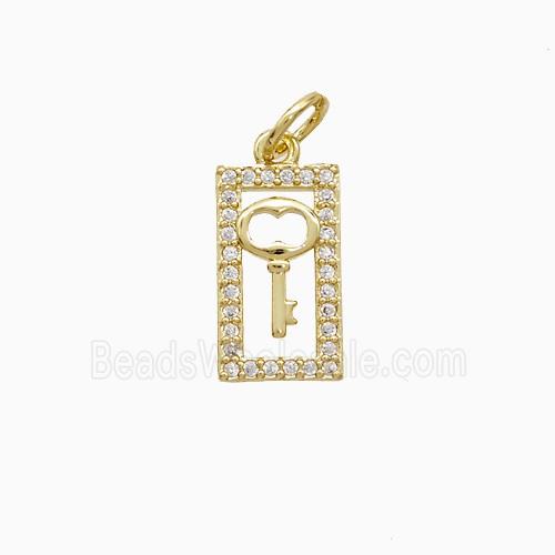 Copper Rectangle Key Pendant Pave Zirconia 18K Gold Plated