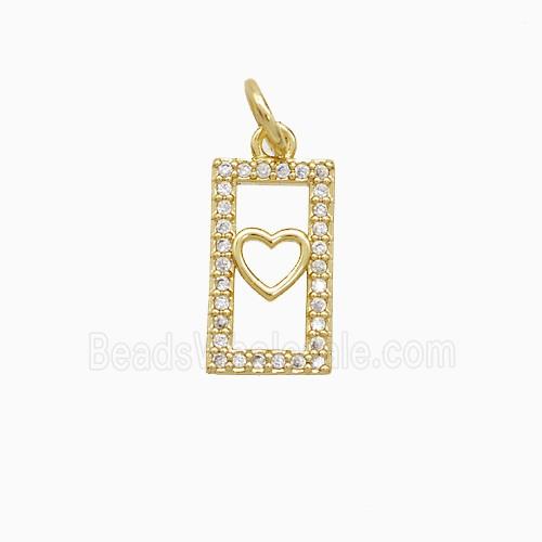 Copper Rectangle Heart Pendant Pave Zirconia 18K Gold Plated