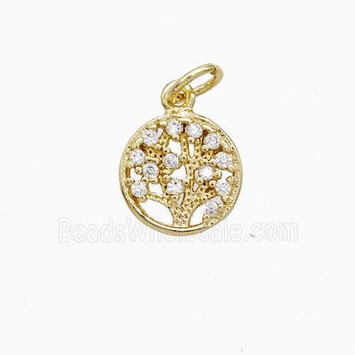 Tree Of Life Copper Pendant Pave Zirconia 18K Gold Plated