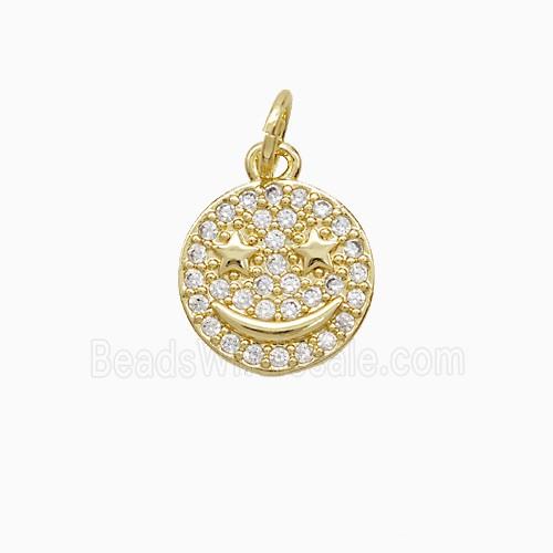 Copper Emoji Pendant Pave Zirconia Smileface 18K Gold Plated