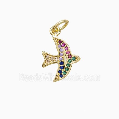Copper Swallow Pendant Pave Zirconia Birds 18K Gold Plated