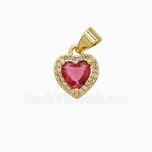 Copper Heart Pendant Pave Zirconia Red Crystal Glass 18K Gold Plated