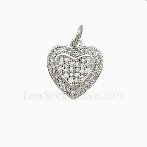 Copper Heart Pendant Pave Zirconia Platinum Plated