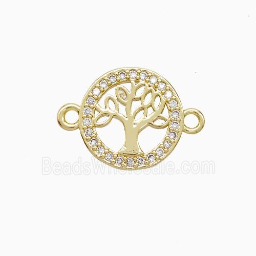 Copper Tree Of Life Connector Pave Zirconia 18K Gold Plated