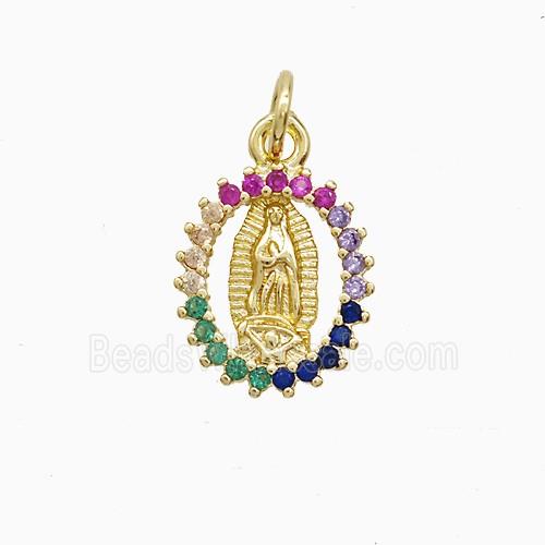 Copper Jesus Pendant Pave Multicolor Zirconia 18K Gold Plated