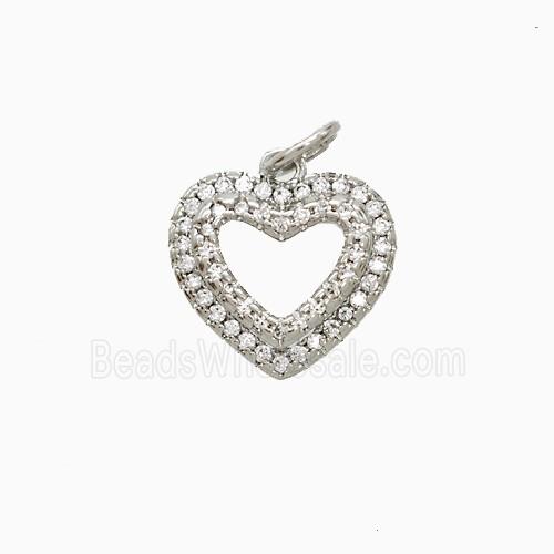 Copper Heart Pendant Pave Zirconia Hollow Platinum Plated