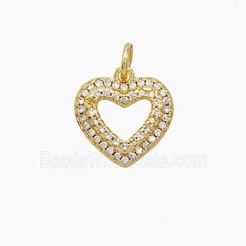 Copper Heart Pendant Pave Zirconia Hollow 18K Gold Plated