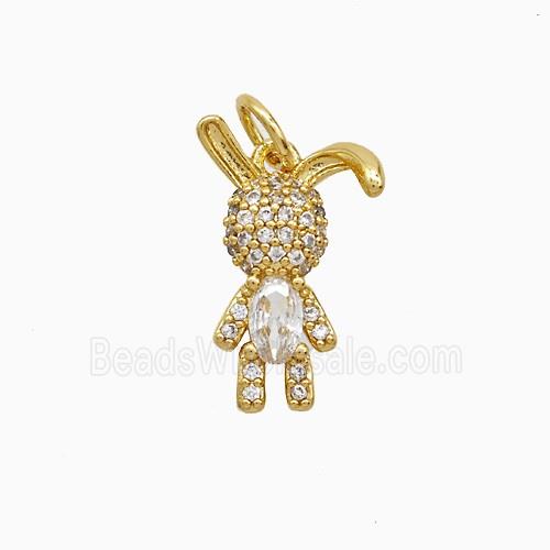 Cute Rabbit Charms Copper Pendant Pave Zirconia 18K Gold Plated