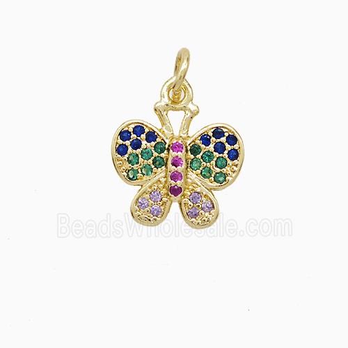 Copper Butterfly Pendant Pave Multicolor Zirconia 18K Gold Plated