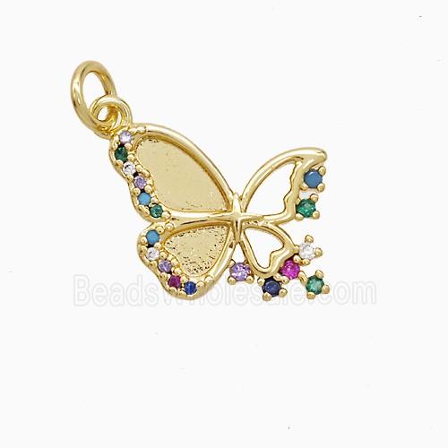 Copper Butterfly Pendant Pave Multicolor Zirconia 18K Gold Plated