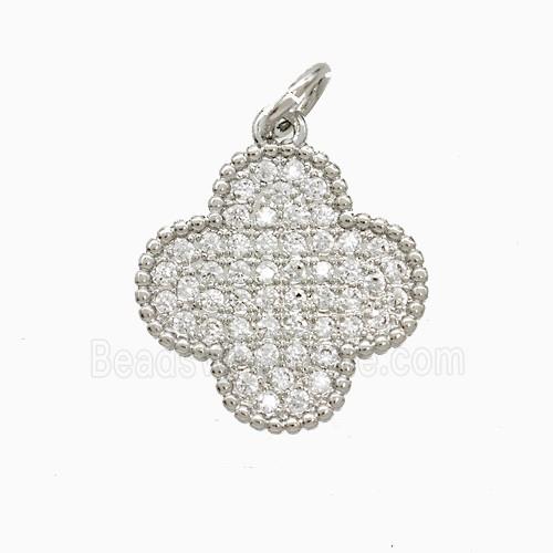 Copper Clover Pendant Micropave Zirconia Platinum Plated
