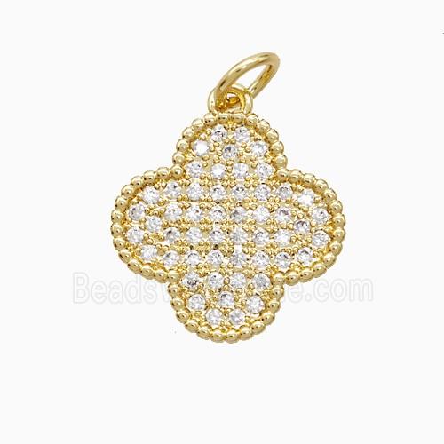 Copper Clover Pendant Micropave Zirconia 18K Gold Plated