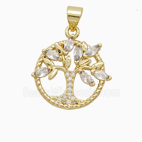 Copper Tree Pendant Micropave Zirconia 18K Gold Plated