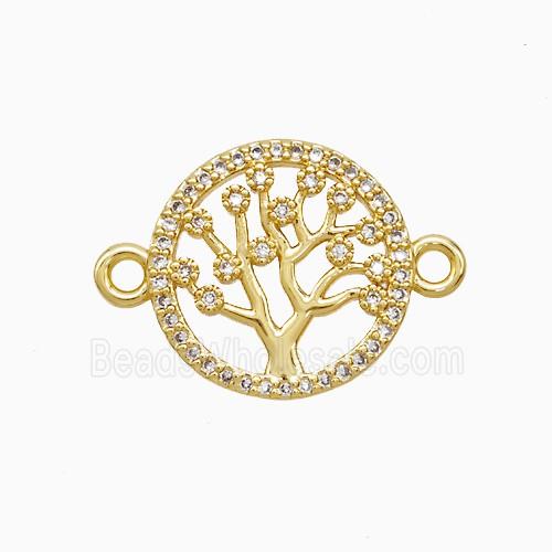 Copper Tree Of Life Connector Pave Zirconia 18K Gold Plated