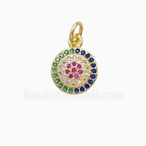 Copper Circle Pendant Pave Multicolor 18K Gold Plated