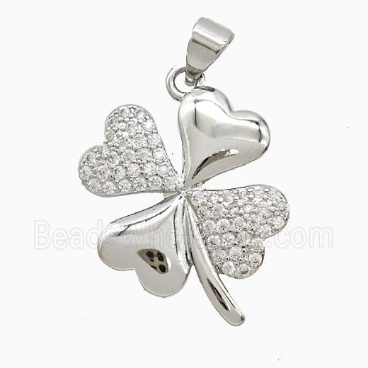 Copper Clover Pendant Pave Zirconia Platinum Plated