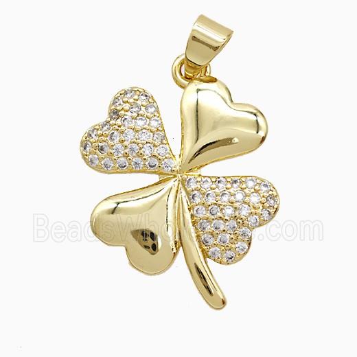 Copper Clover Pendant Pave Zirconia 18K Gold Plated