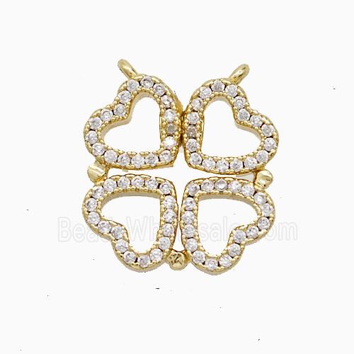 Copper Clover Pendant Pave Zirconia Heart 2loops 18K Gold Plated