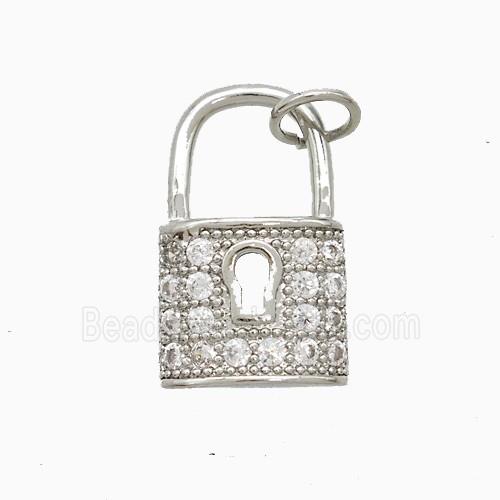 Copper Lock Pendant Pave Zirconia Platinum Plated