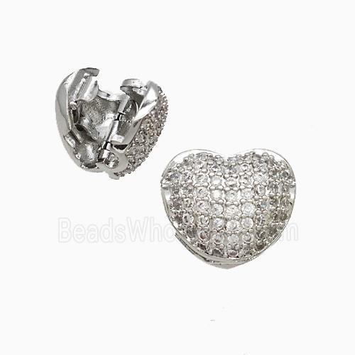 Copper Heart Beads Pave Zirconia Platinum Plated