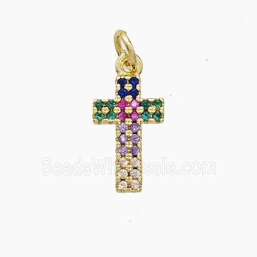 Copper Cross Pendant Pave Multicolor Zirconia 18K Gold Plated