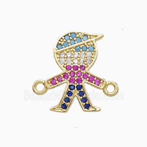 Copper Kids Boy Connector Pave Multicolor 18K Gold Plated