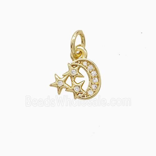 Copper Star Moon Pendant Pave Zirconia 18K Gold Plated