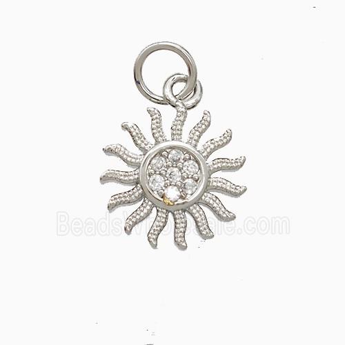Copper Sun Pendant Pave Zirconia Platinum Plated