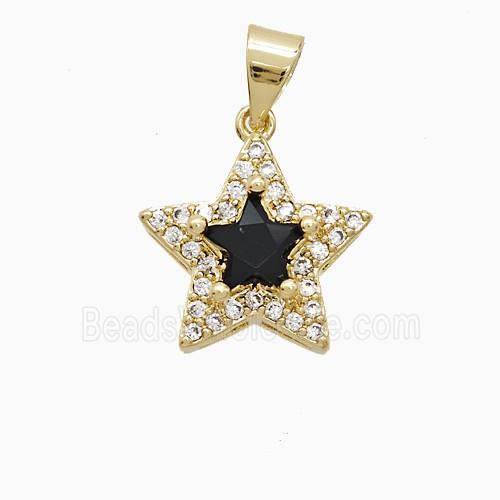 Copper Star Pendant Pave Zirconia Black Crystal Glass 18K Gold Plated
