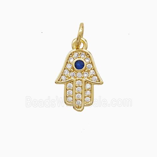 Copper Hamsahand Pendant Pave Zirconia 18K Gold Plated