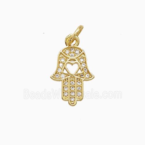 Copper Hamsahand Pendant Pave Zirconia 18K Gold Plated