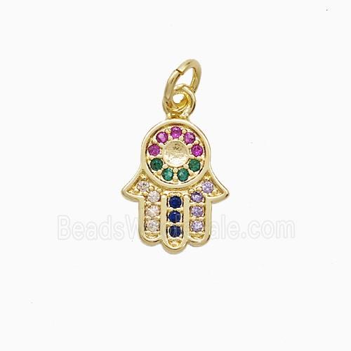 Copper Hamsahand Pendant Pave Multicolor Zirconia 18K Gold Plated