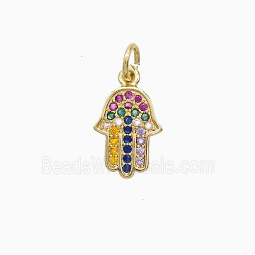 Copper Hamsahand Pendant Pave Multicolor Zirconia 18K Gold Plated