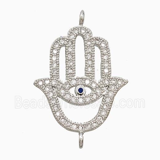 Copper Hamsahand Connector Pave Zirconia Platinum Plated